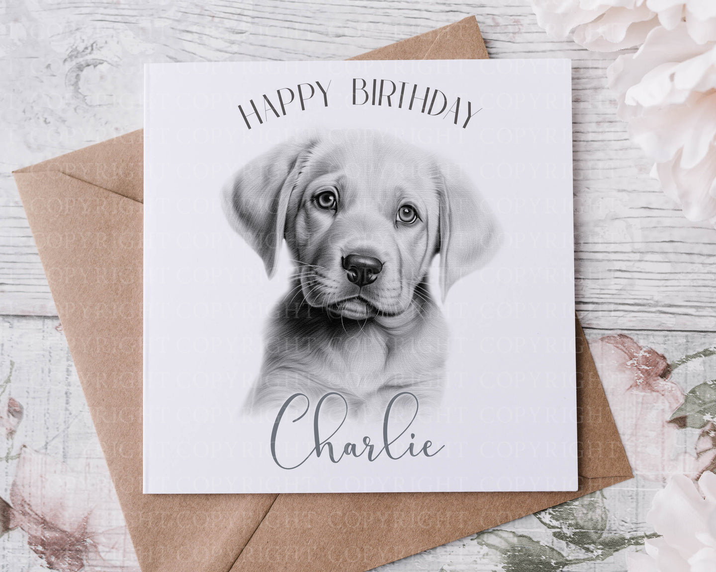 Sketch  Dog Birthday card - Yellow Labrador