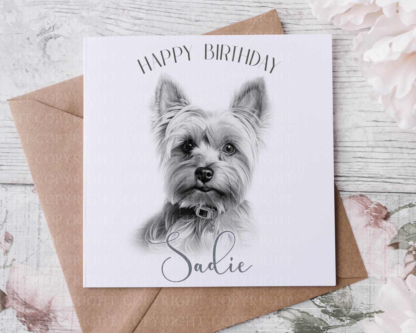 Sketch  Dog Birthday card - Yorkshire Terrier