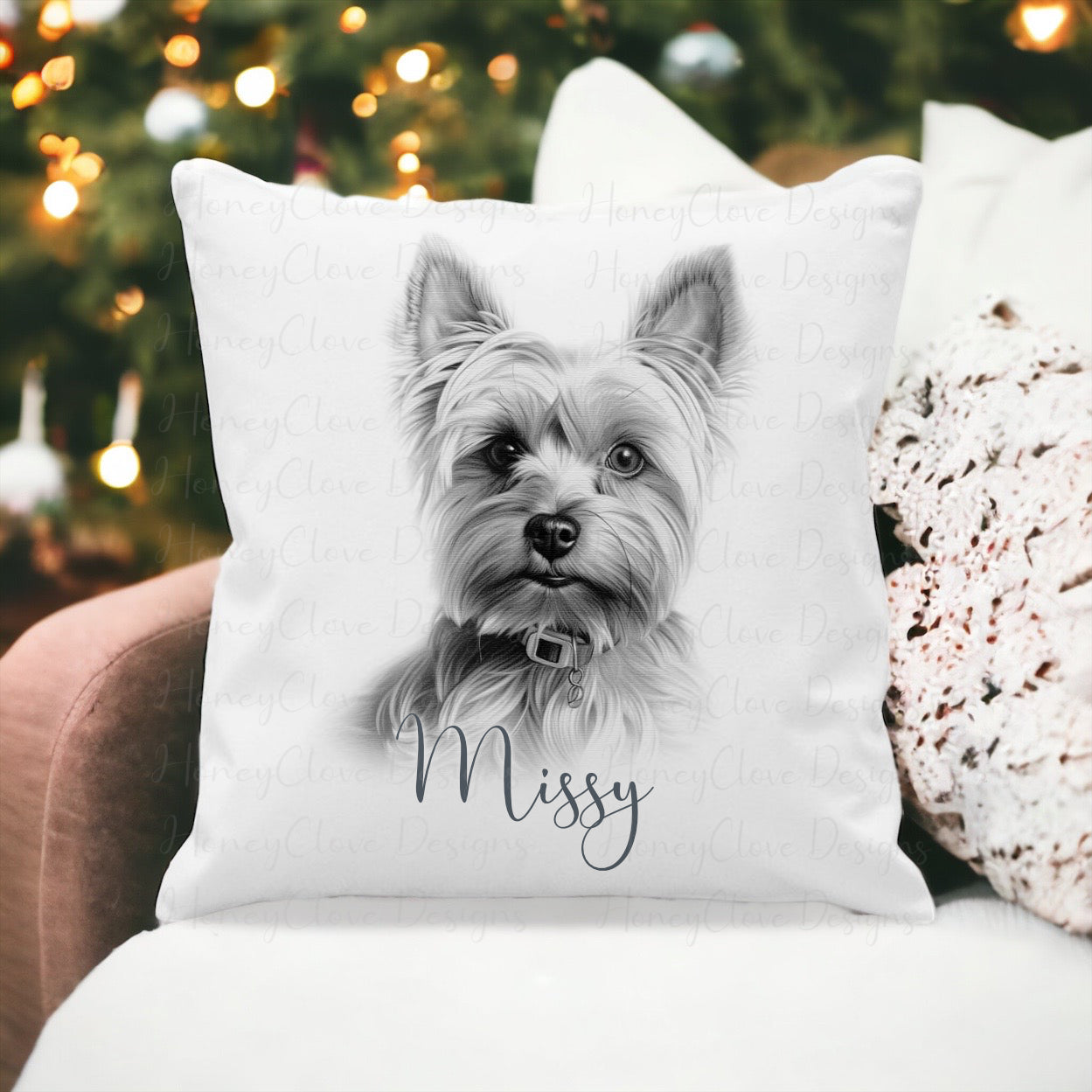 Sketch Art Yorkie Cushion