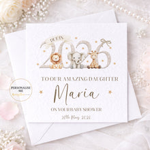 Load image into Gallery viewer, Safari Animals Baby Shower Card, Personalised 2026 Due Date
