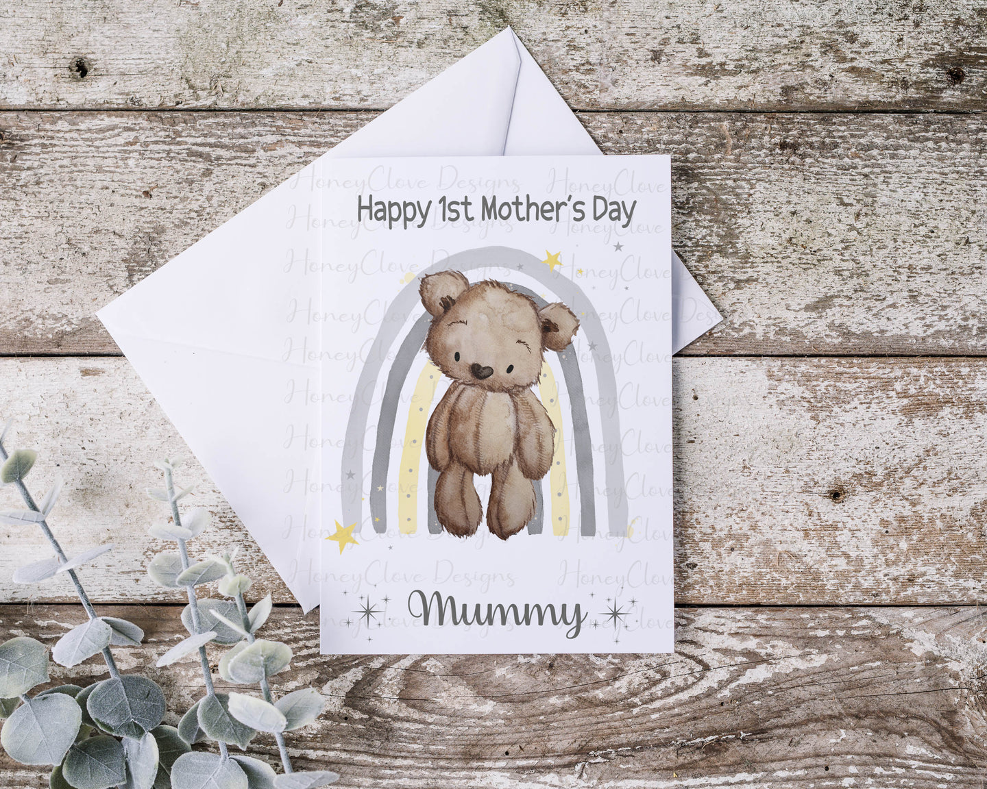 1st Mother's Day Brown Bear Rainbow Greeting Card