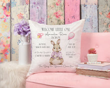 Load image into Gallery viewer, Bunny Birth Stat Cushion  - Various Colours
