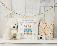 Load image into Gallery viewer, Bunny Twins Birth Stat Cushion  - Various Colours
