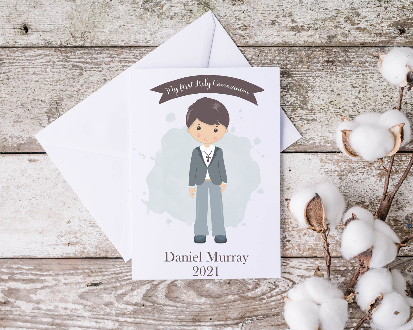 Communion Card Boy - Brown Hair