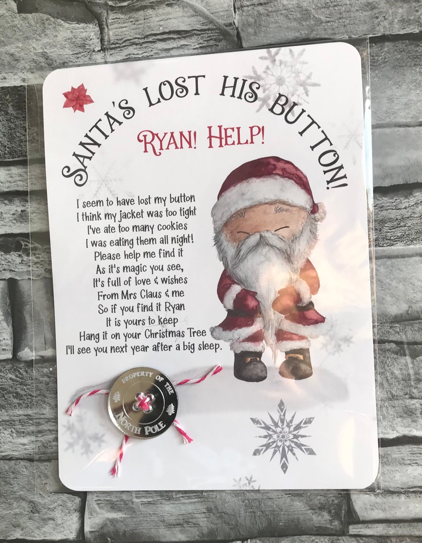 Santa's Lost his button!!  Christmas