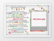 Load image into Gallery viewer, First Day of School Poem with space for photo - A4 UNFRAMED
