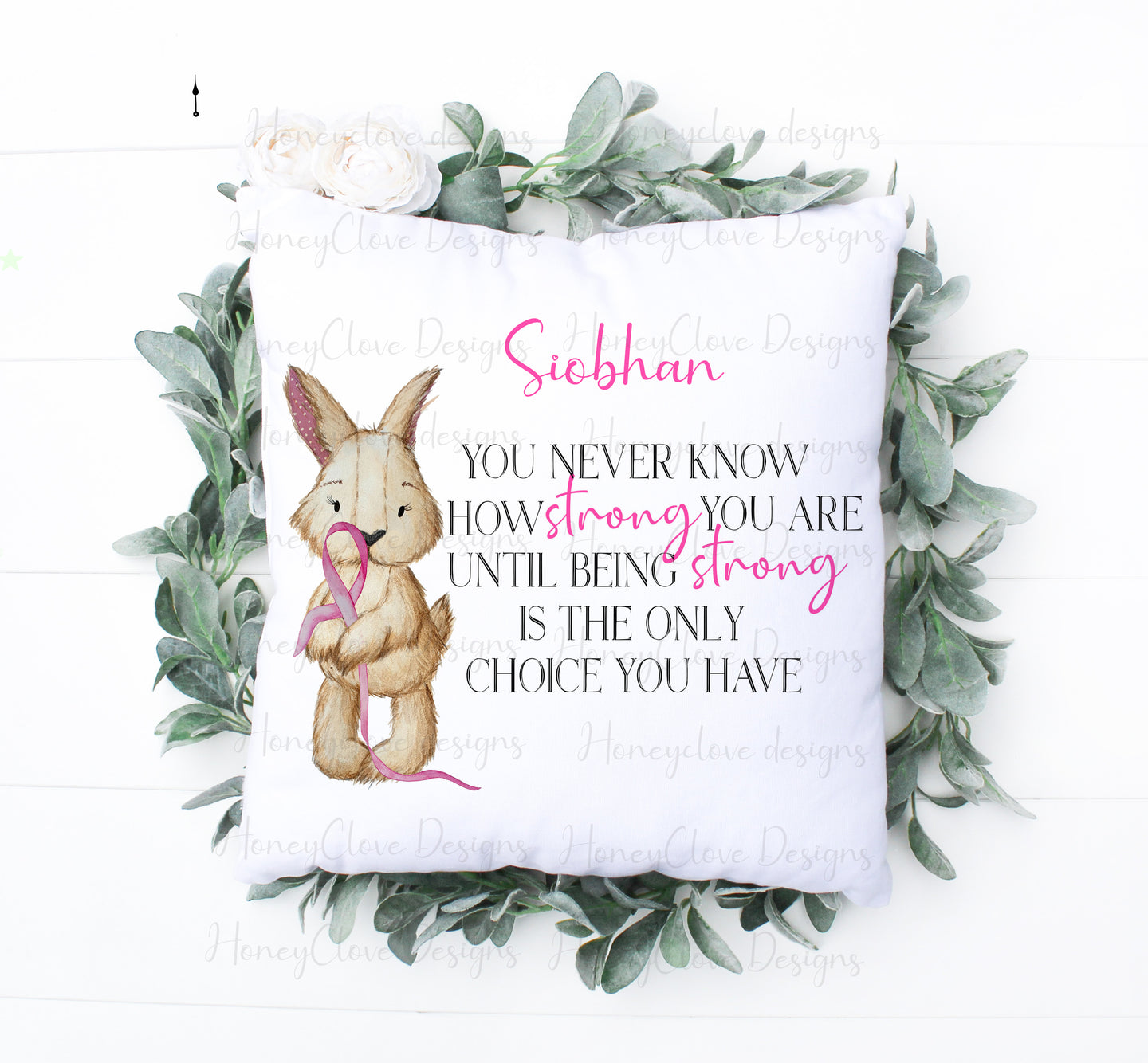 Rabbit Mascot - Pink Ribbon Cushion