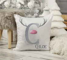 Load image into Gallery viewer, Blue Nose Antler Initial Christmas Cushion
