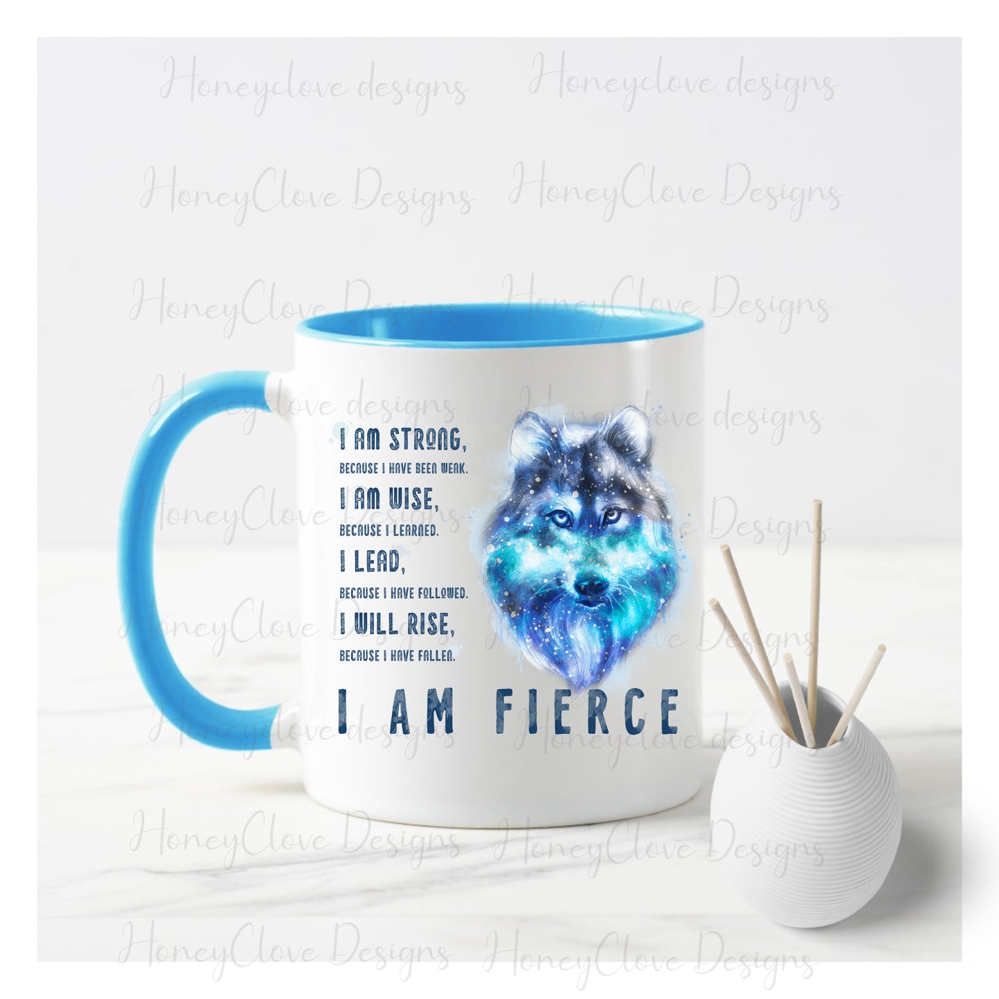 Wolf Mug - Blue Handle