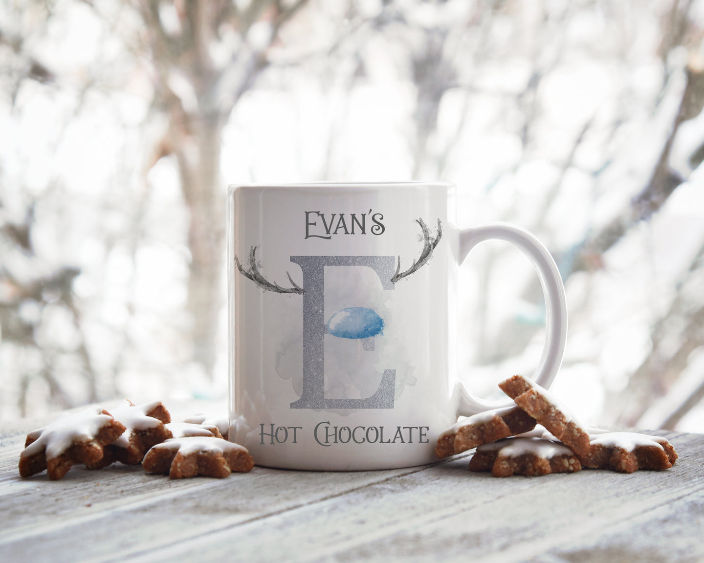 Blue Nose Antler Initial Christmas Mug