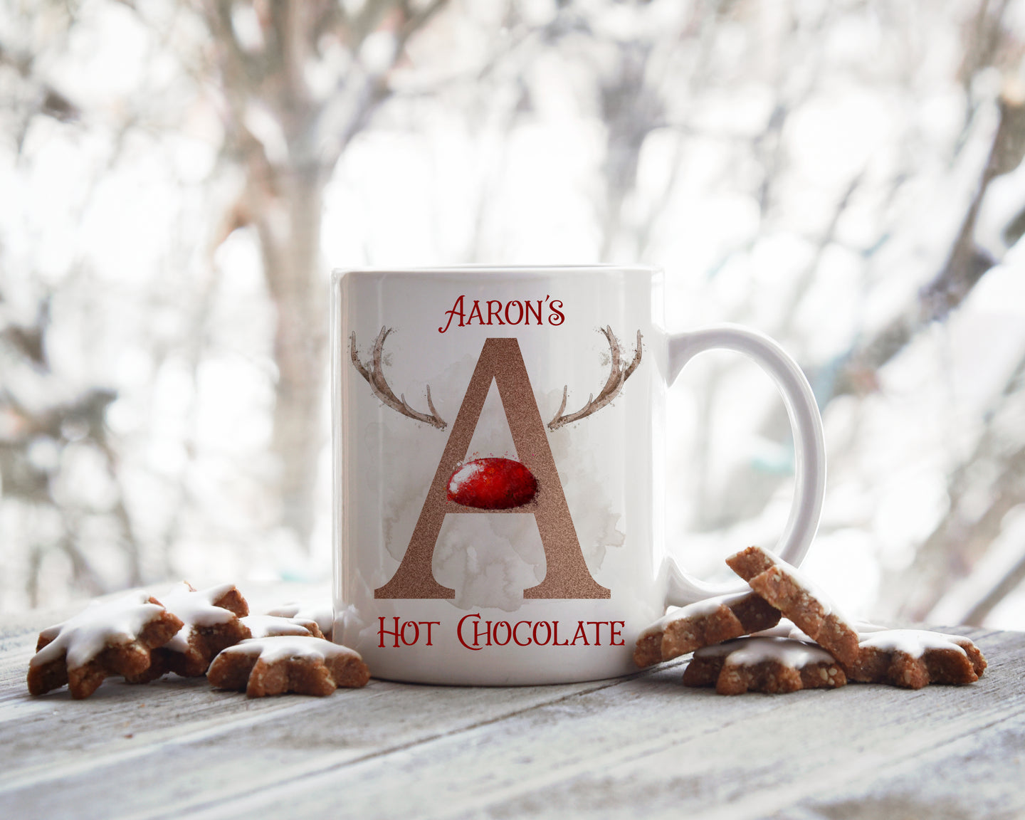 Red Nose Antler Initial Christmas Mug