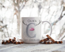 Load image into Gallery viewer, Pink Nose Antler Initial Christmas Mug
