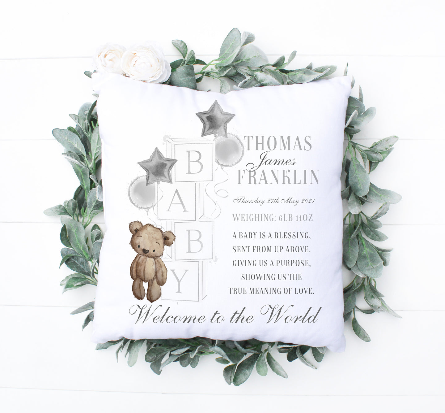 New Baby Blocks Cushion - Silver