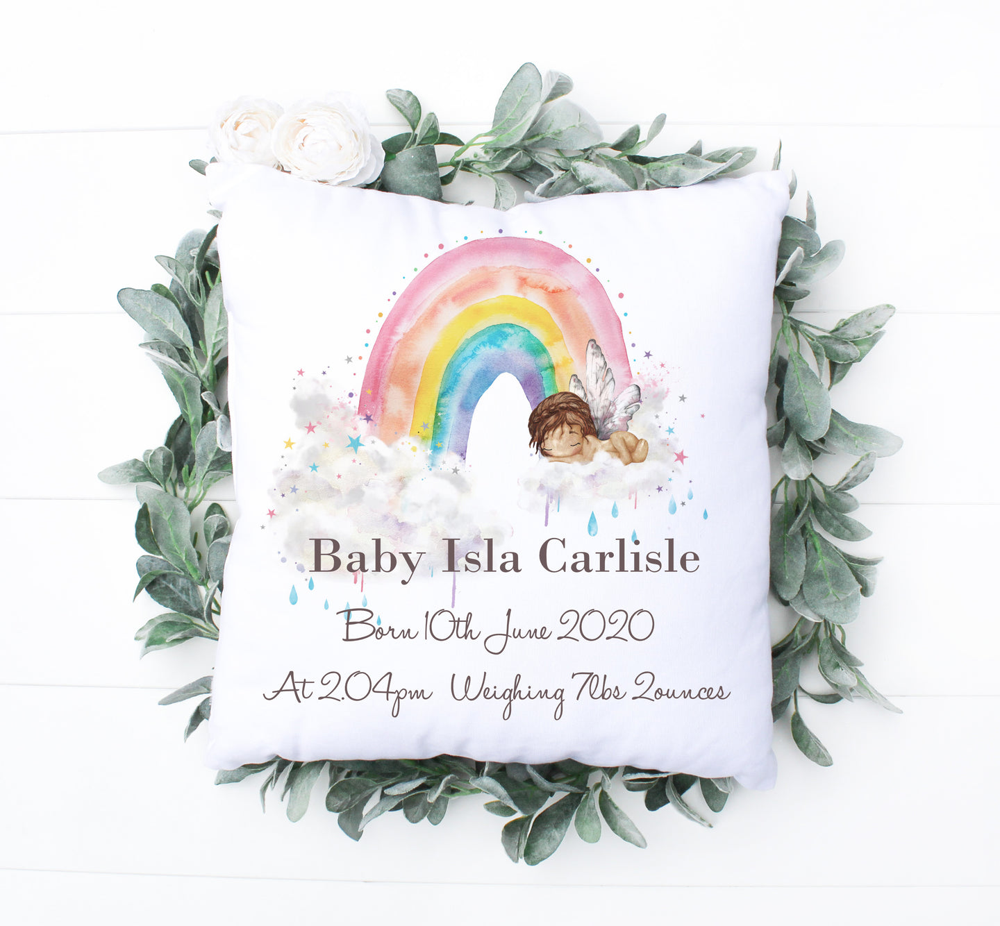 Baby Girl Rainbow Birth Cushion #2