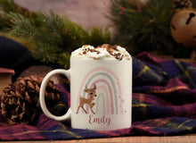 Load image into Gallery viewer, Baby Reindeer Pink Rainbow Christmas Mug
