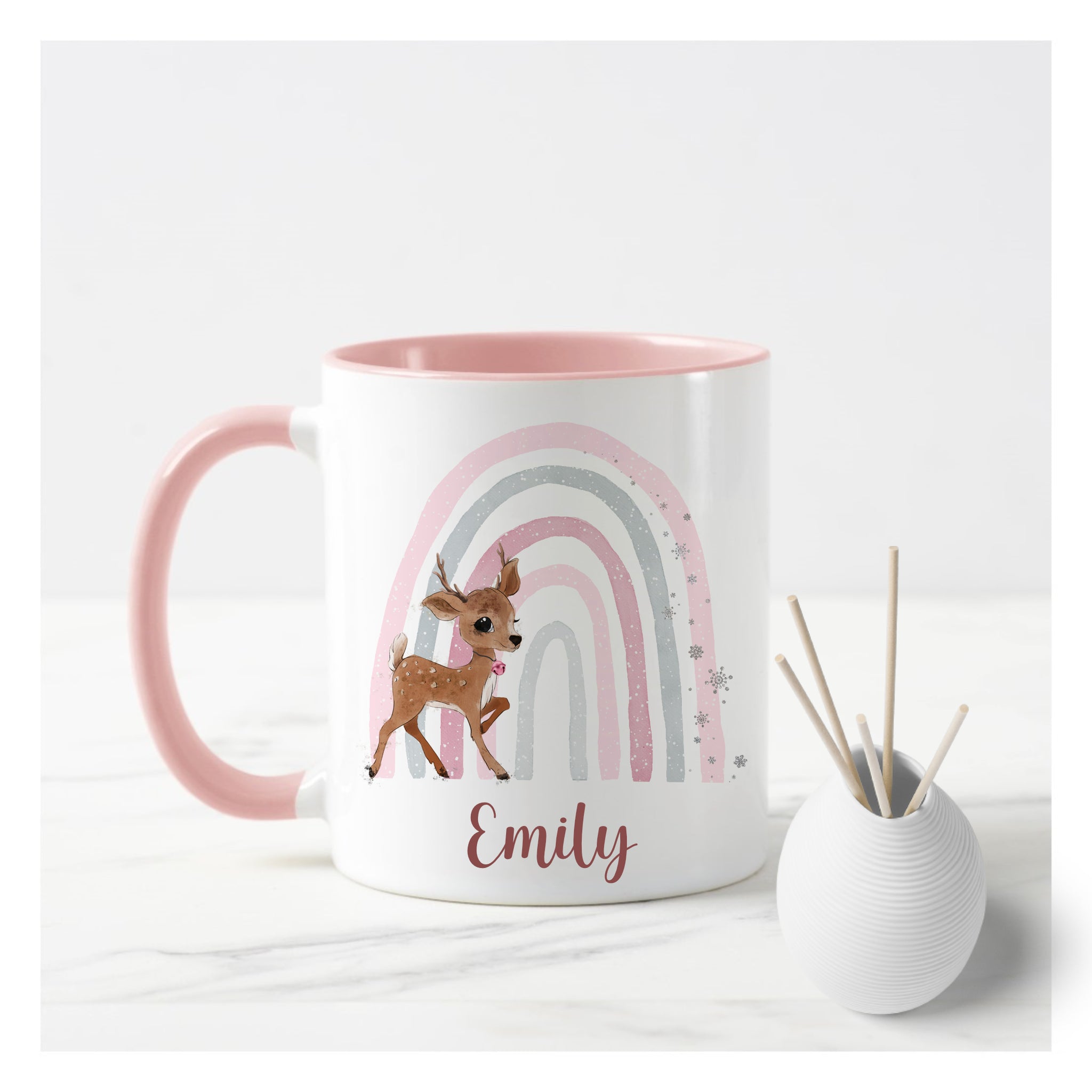 Custom Name reindeer pink floral Mug for Women Girls