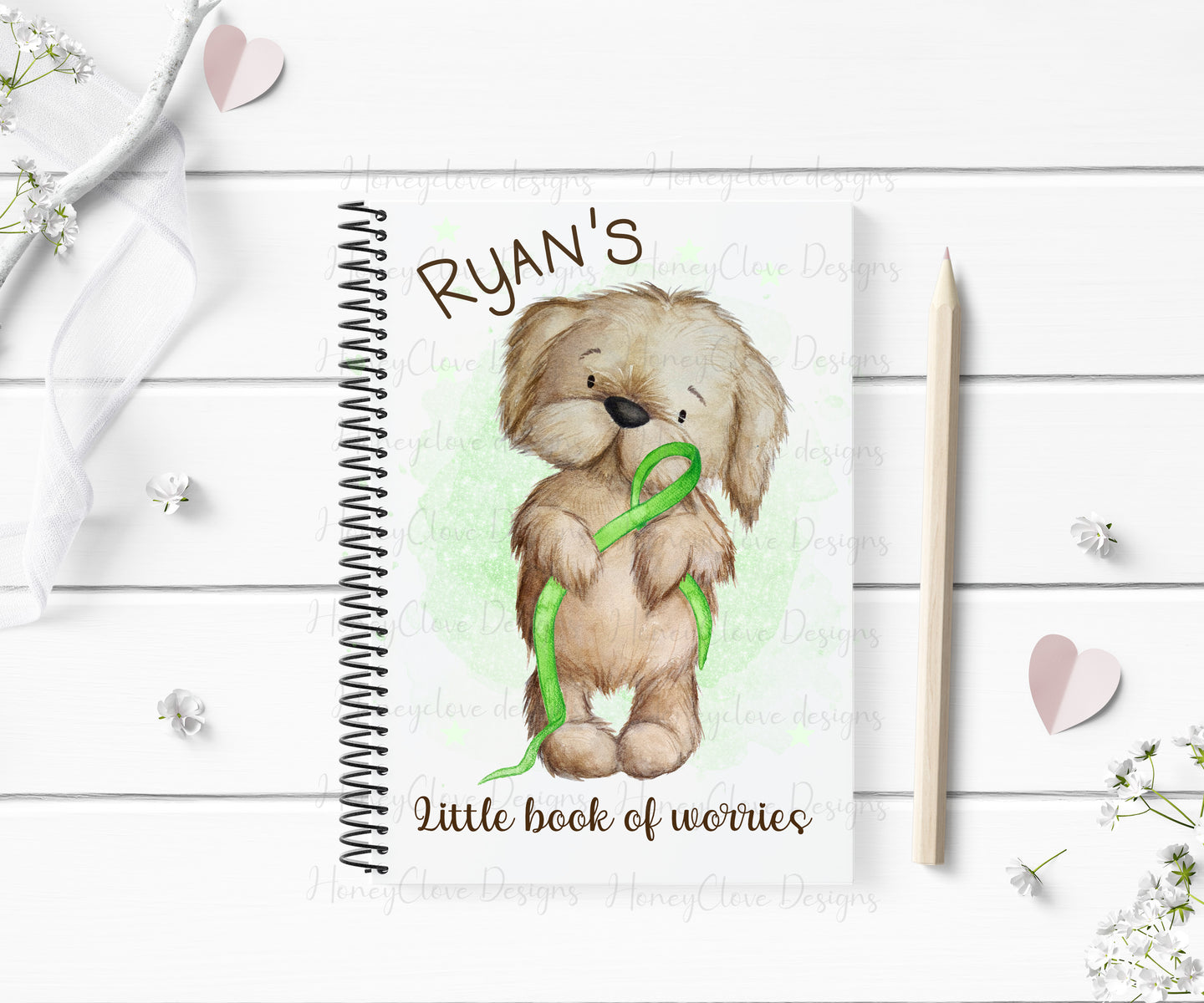 Dog Mascot - Green Ribbon Notebook