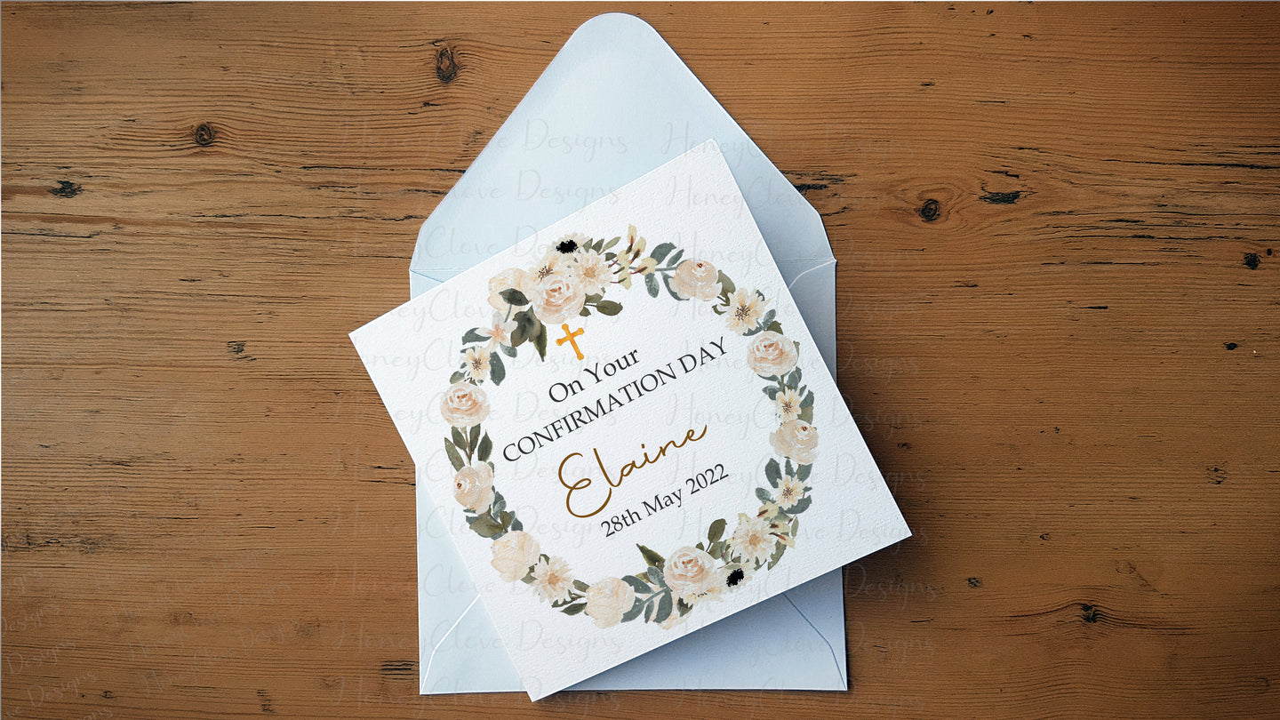 Beige & Gold  Communion/Confirmation Greeting Card