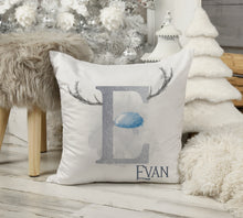 Load image into Gallery viewer, Blue Nose Antler Initial Christmas Cushion
