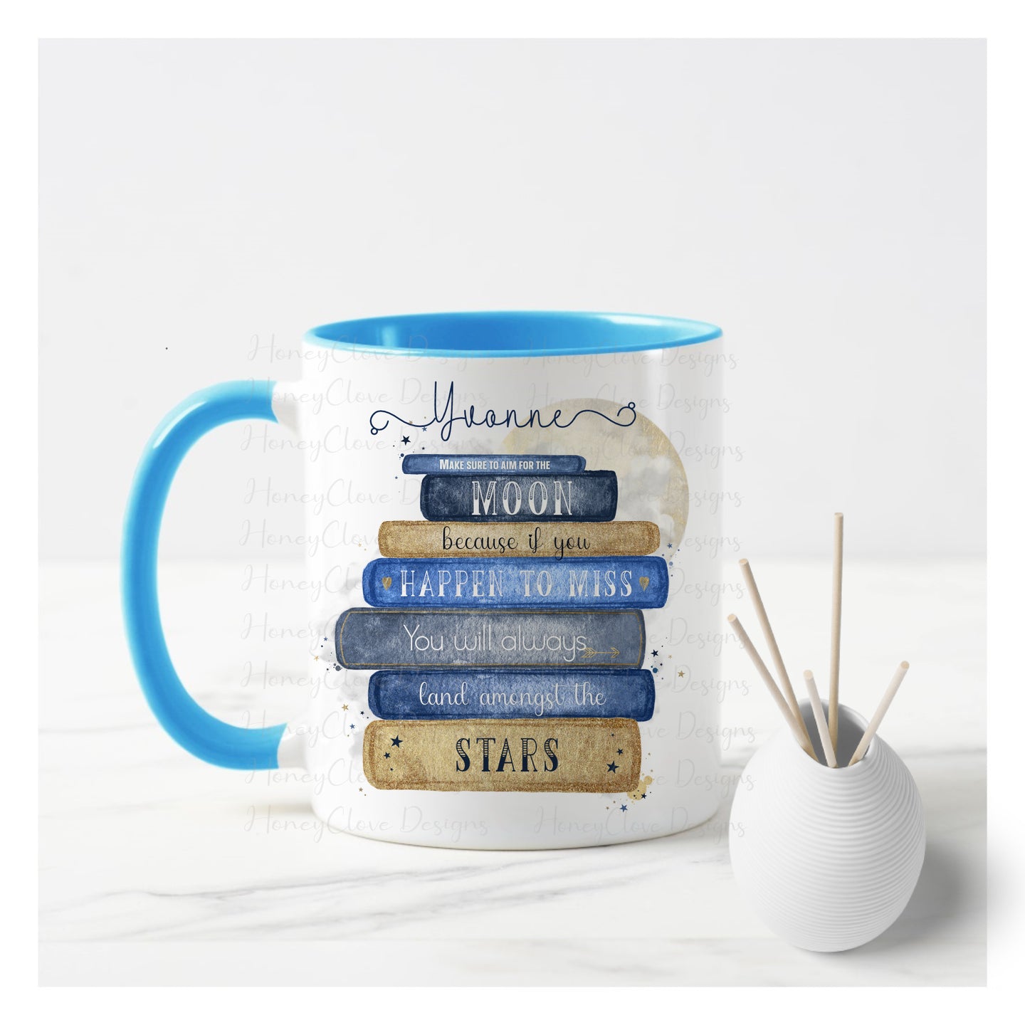 Blue Lunar Bookstack mug