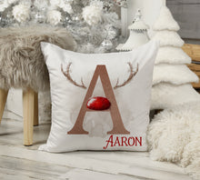 Load image into Gallery viewer, Blue Nose Antler Initial Christmas Cushion
