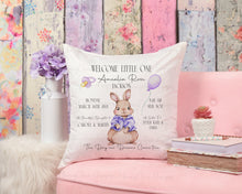 Load image into Gallery viewer, Bunny Birth Stat Cushion  - Various Colours
