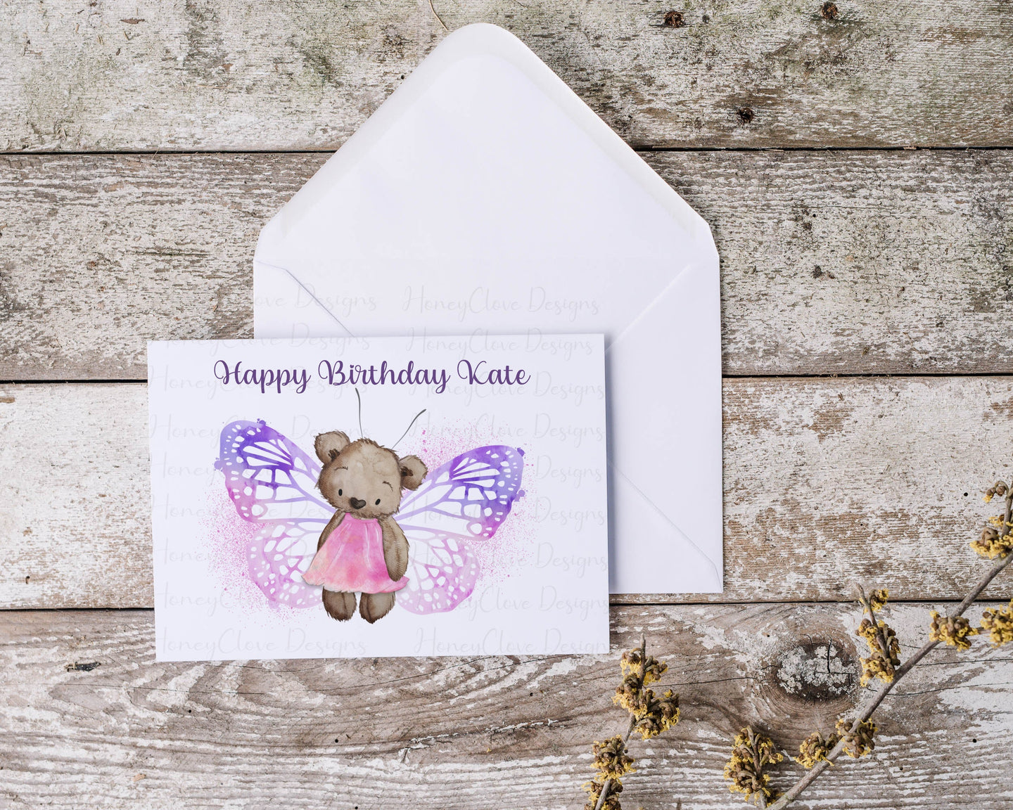 Butterfly Brown Bear Greeting Card