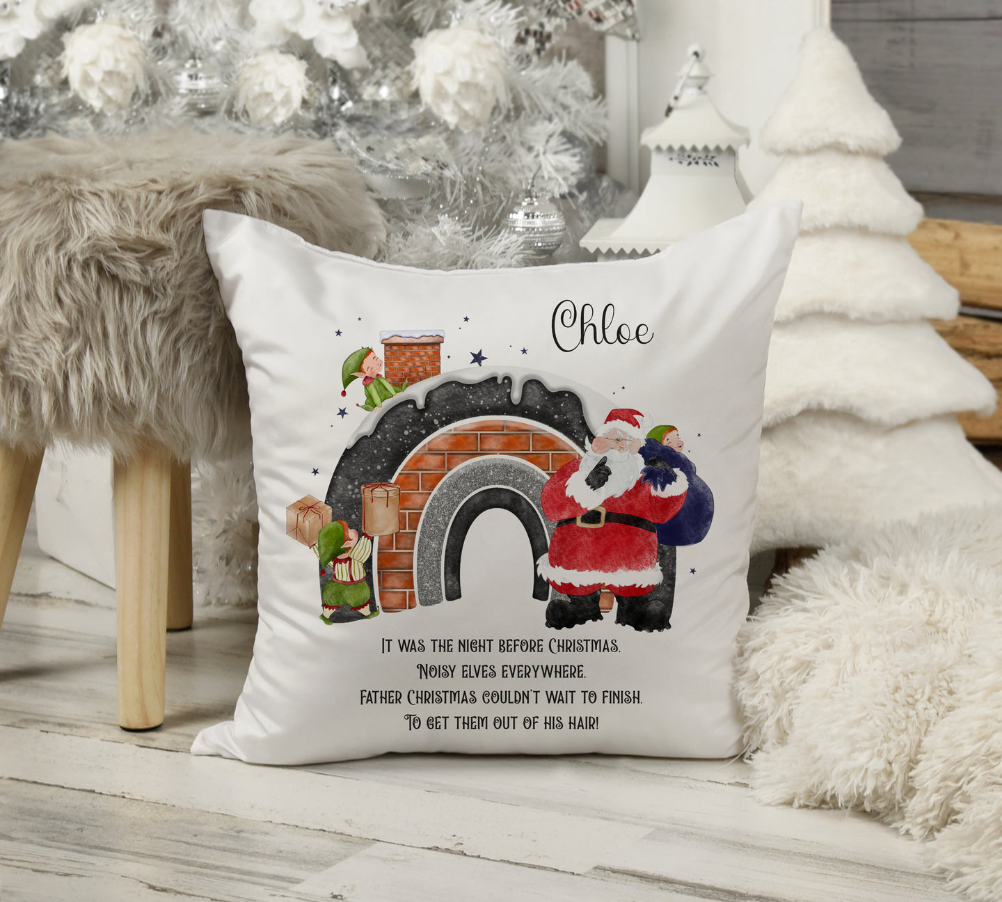 Chimney Rainbow  Christmas Cushion