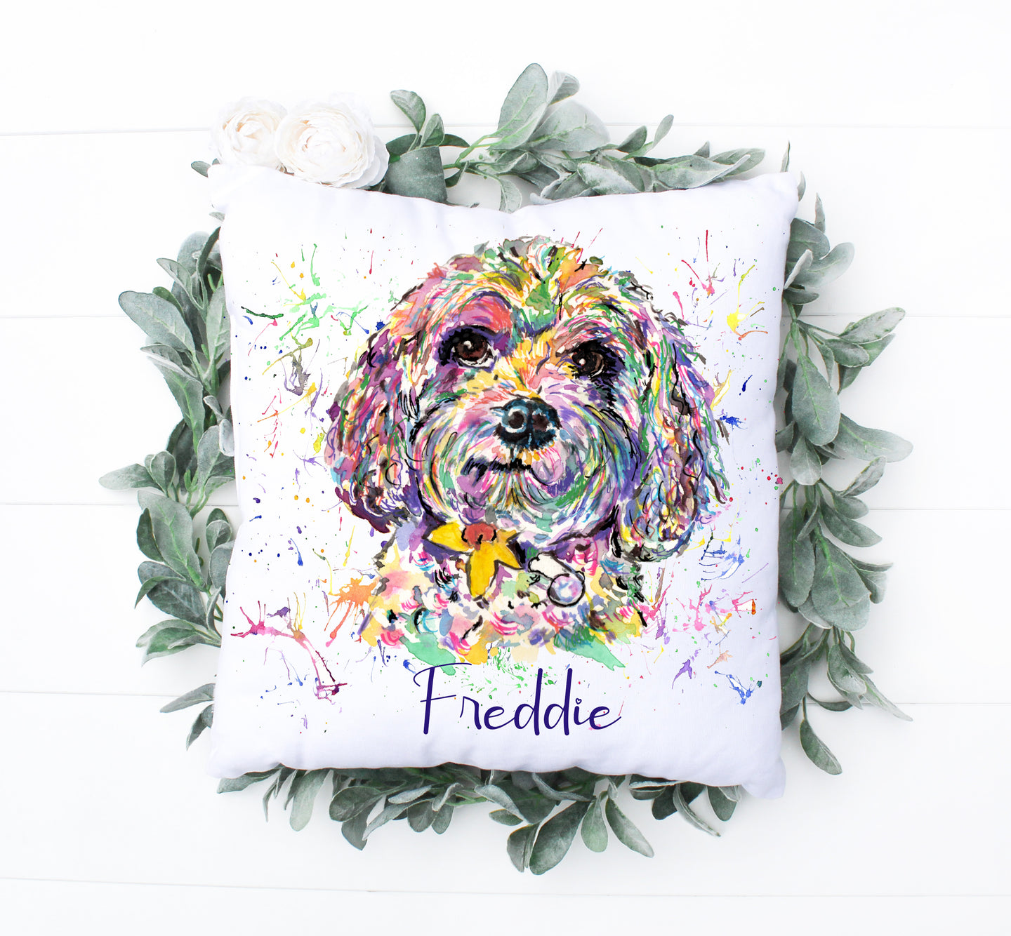 Watercolour Dog Cushion - Cavapoo Style