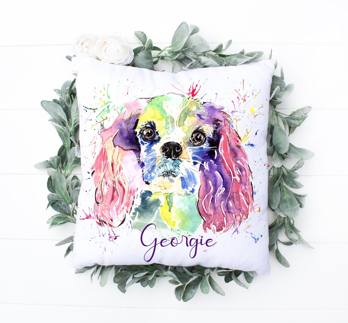 Watercolour Dog Cushion - Cavalier Spaniel Style