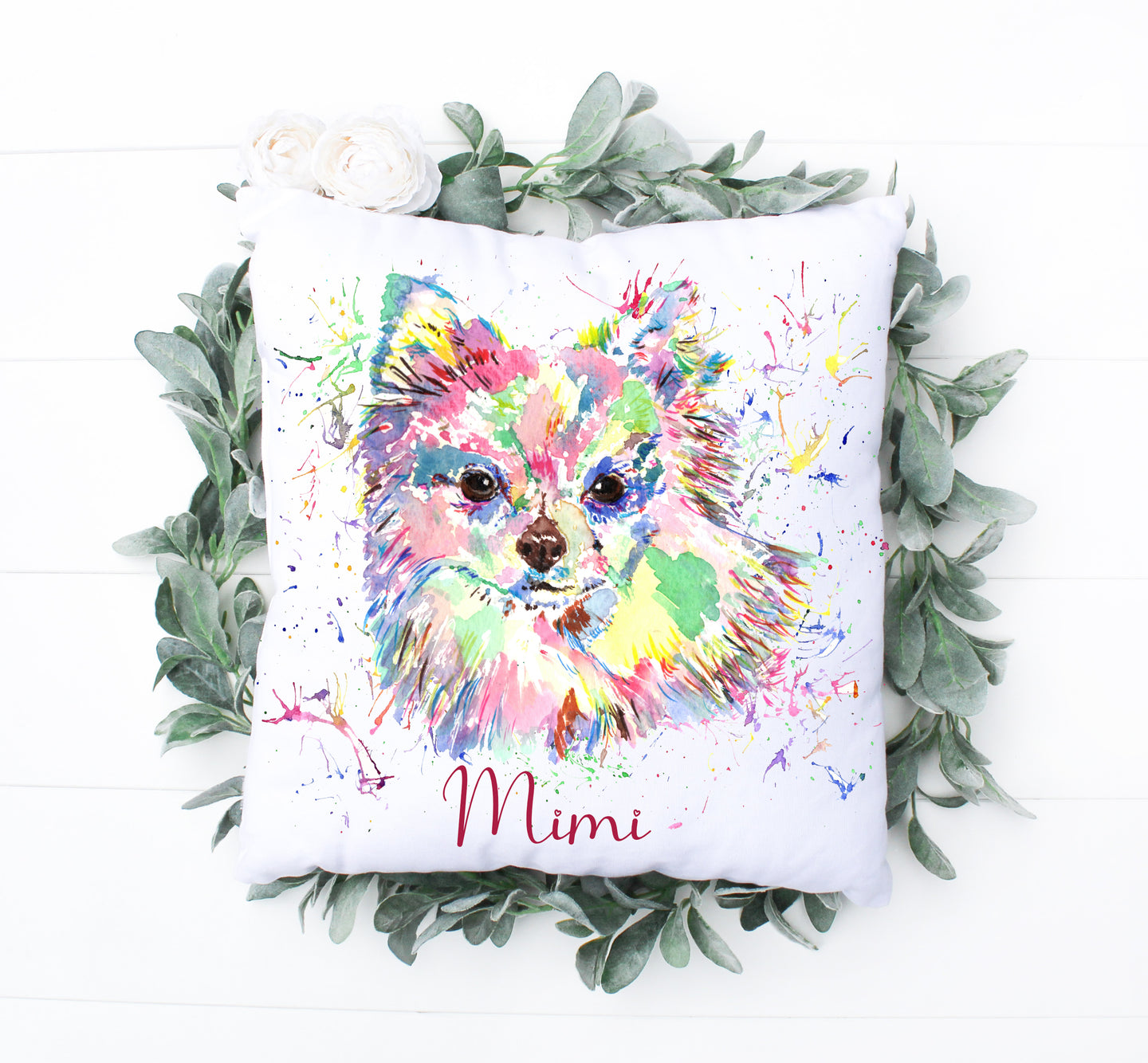 Watercolour Dog Cushion - Long Hair Chihuahua Style