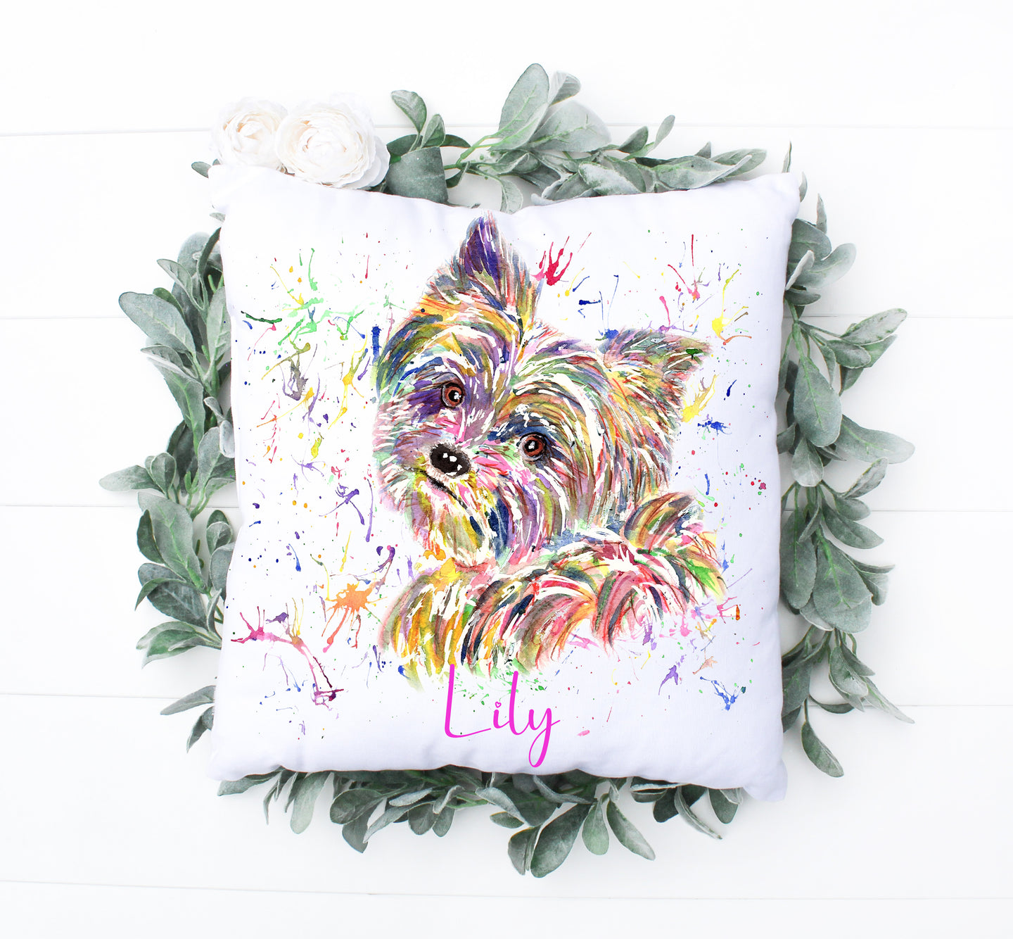 Watercolour Dog Cushion - Yorkshire Terrier Style
