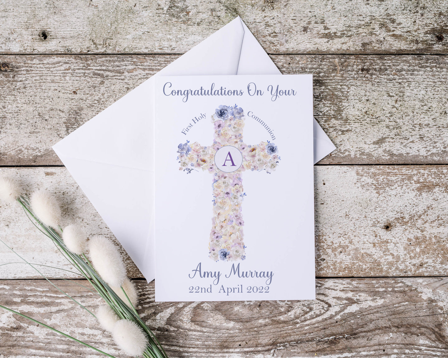 Floral Cross Communion Card
