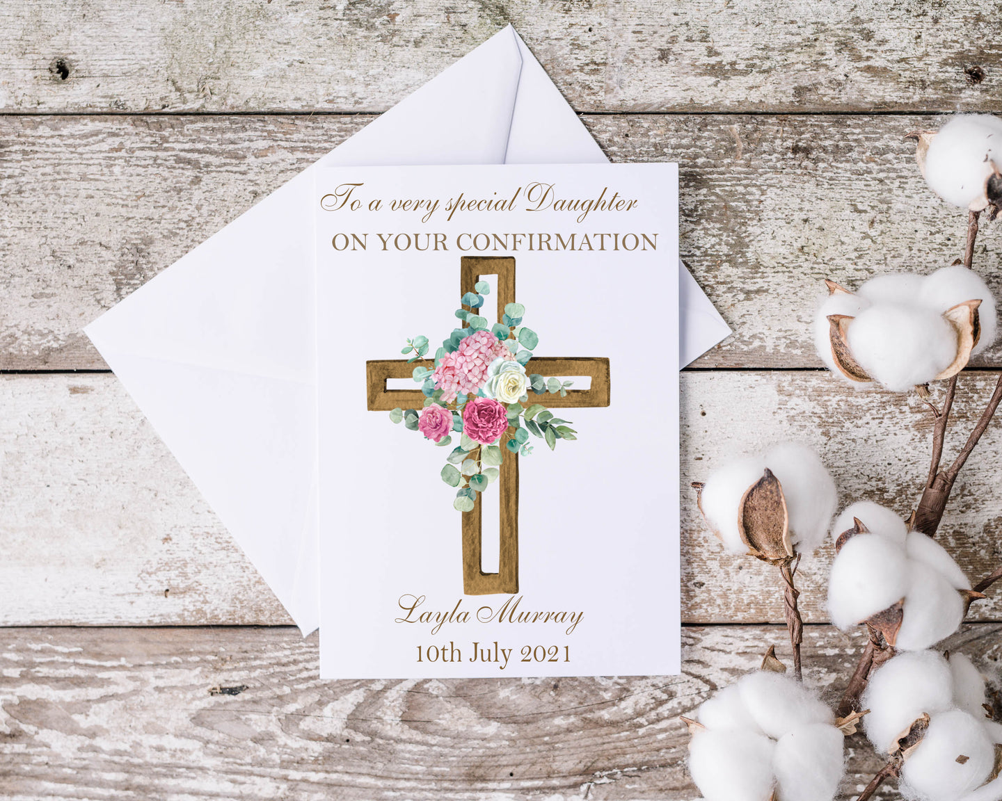Brown Floral Cross Communion/Confirmation Greeting Card