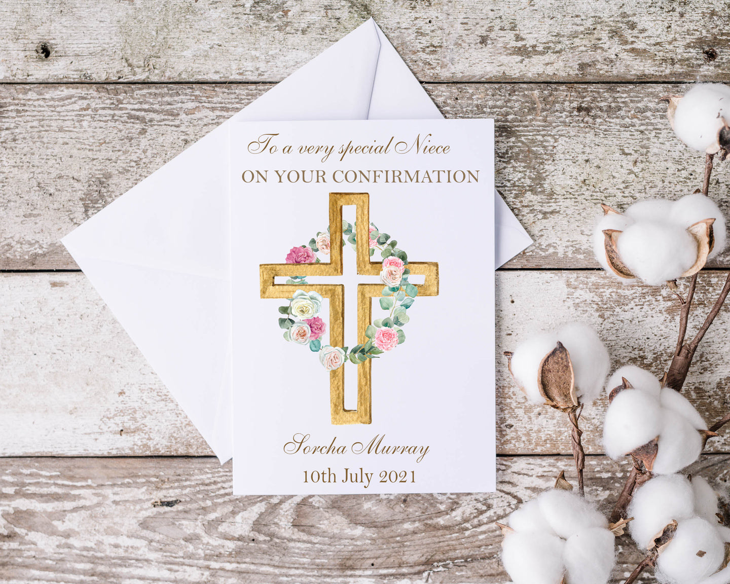 Gold Floral Cross Communion/Confirmation Greeting Card