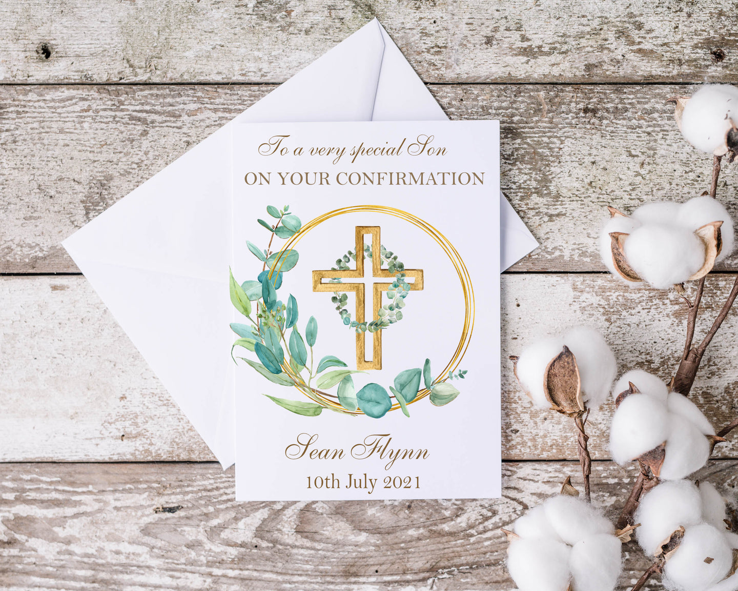 Gold Cross & Wreath Communion/Confirmation Greeting Card