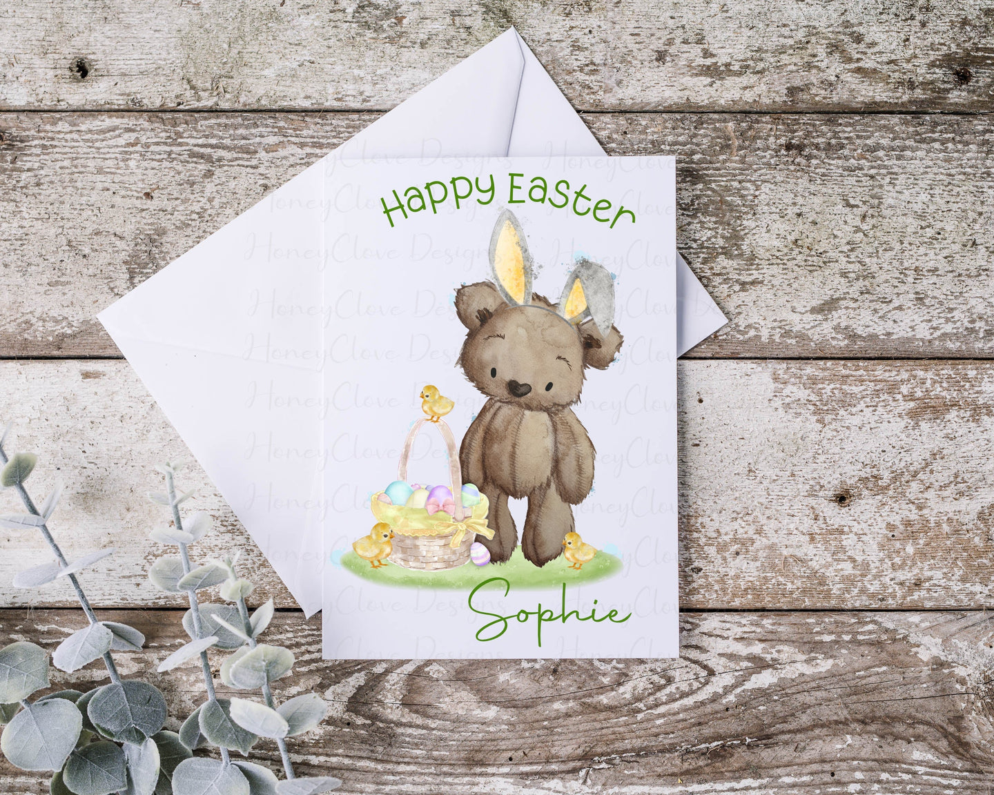 Brown Bear Bunny -Easter Greeting Card