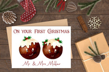 Load image into Gallery viewer, First Christmas Mr &amp; Mrs Pudding Greeting Card
