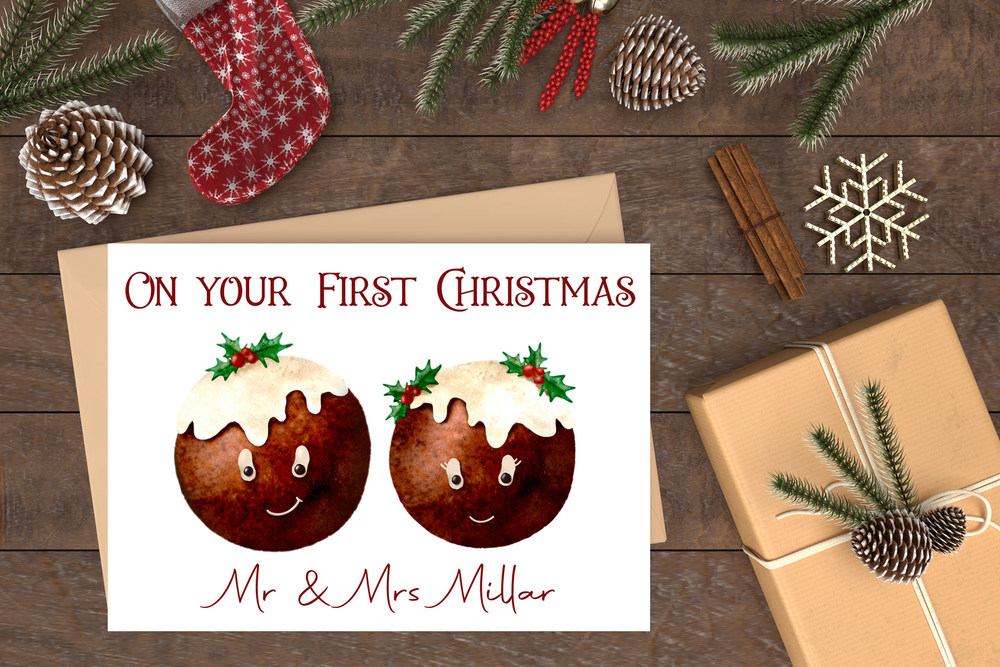 First Christmas Mr & Mrs Pudding Greeting Card