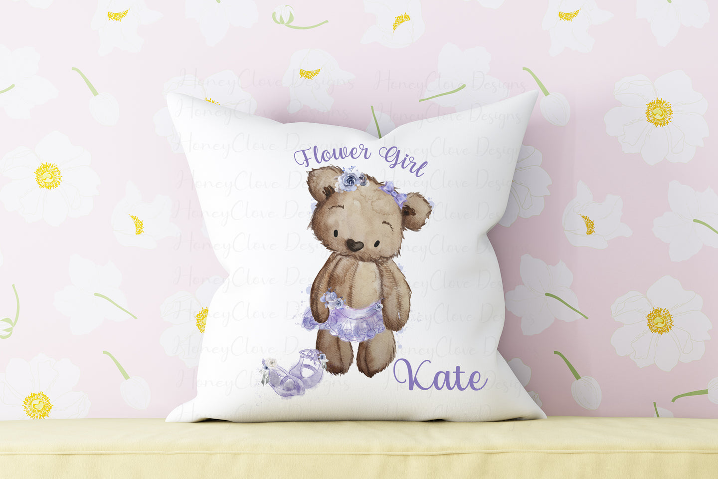 Flower Girl Bear - Cushion Lilac