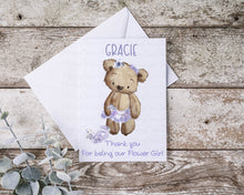 Load image into Gallery viewer, Flower Girl Bear - Greeting Card Lilac
