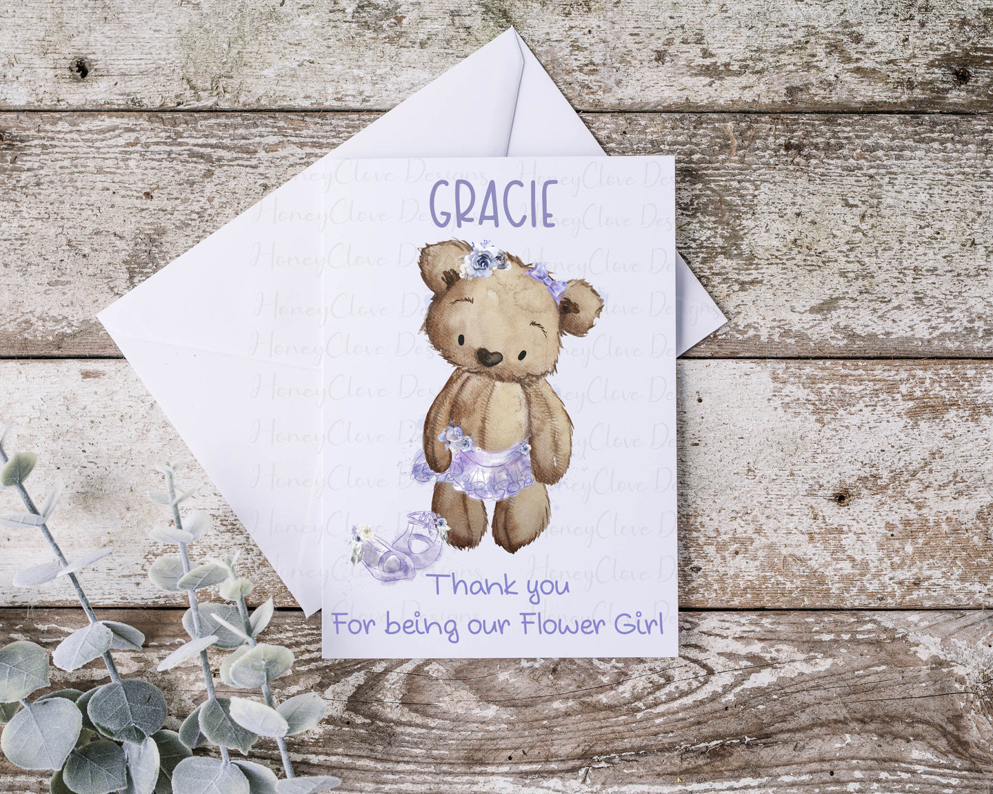 Flower Girl Bear - Greeting Card Lilac