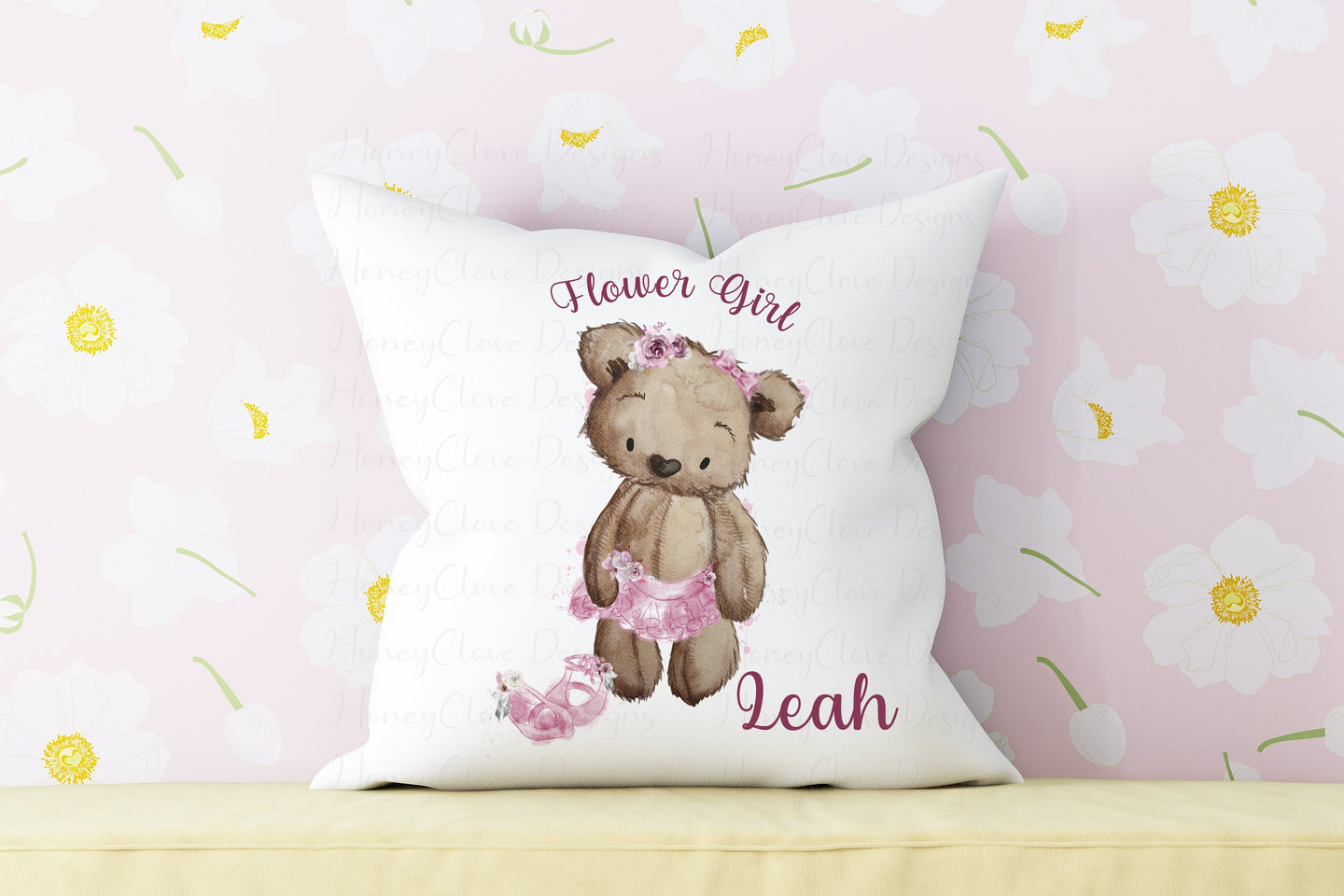 Flower Girl Bear - Cushion Pink