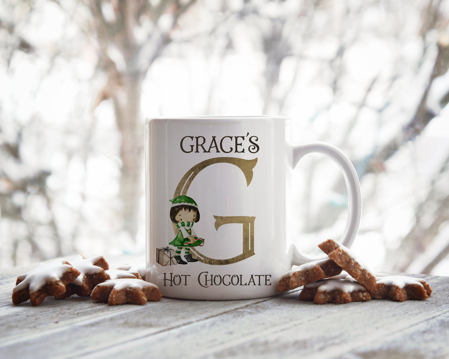 Girl Elf Initial Christmas Mug