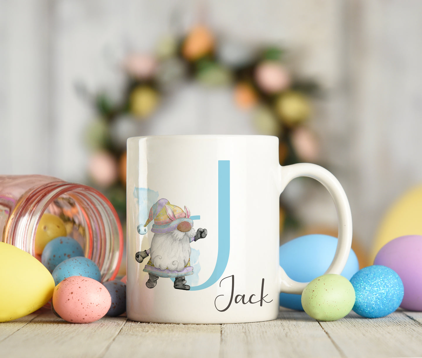 Easter Gnome Initial Mug - Pink