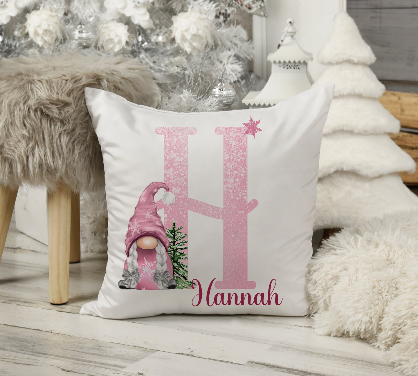 Pink Gonk Christmas Cushion
