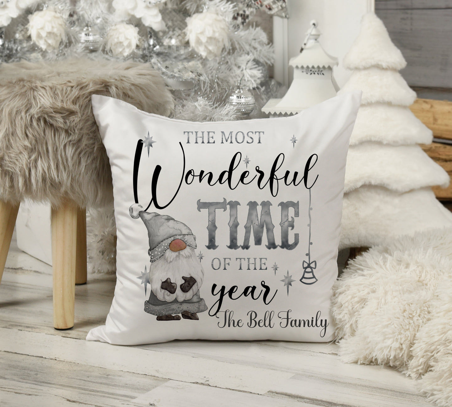 Silver Gnome Christmas Cushion