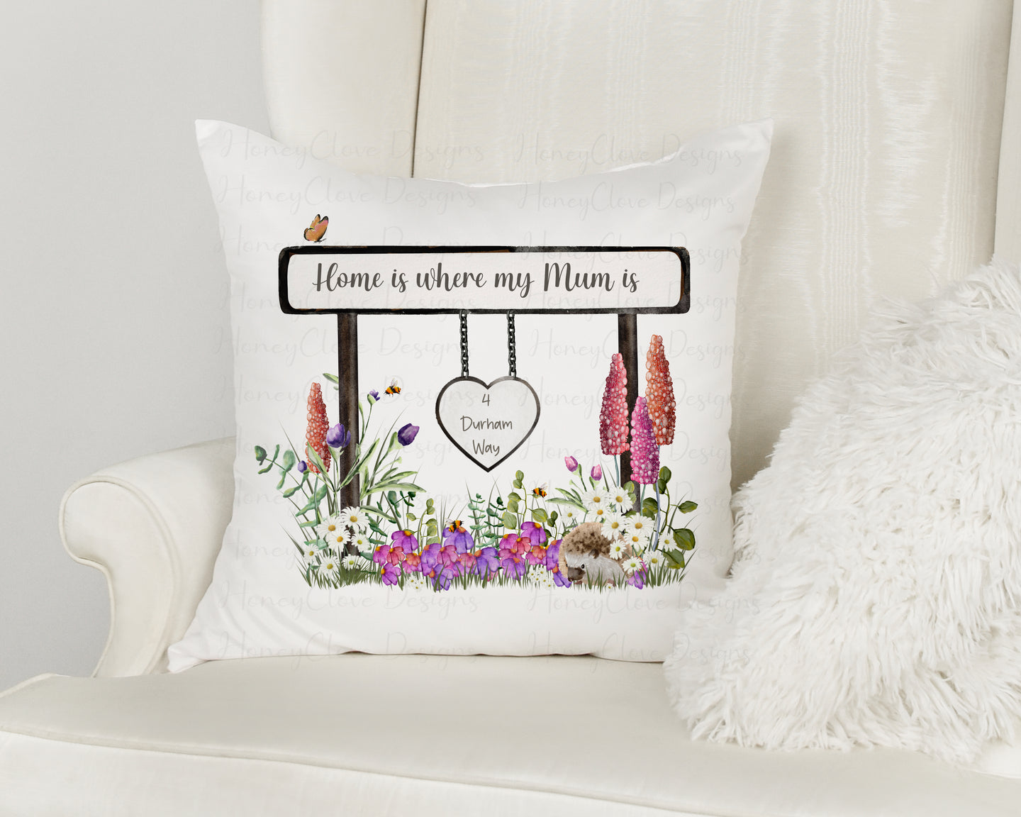 Family Street Sign Cushion - with heart