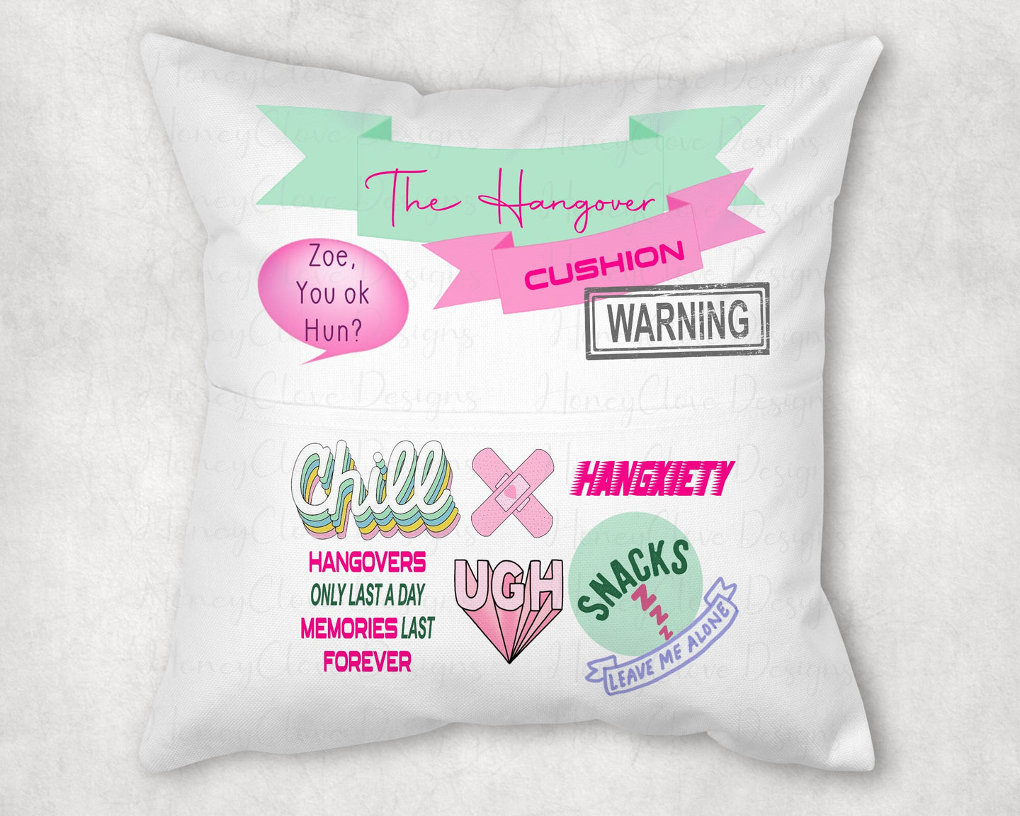 Hangover Pocket Cushion - Pink!