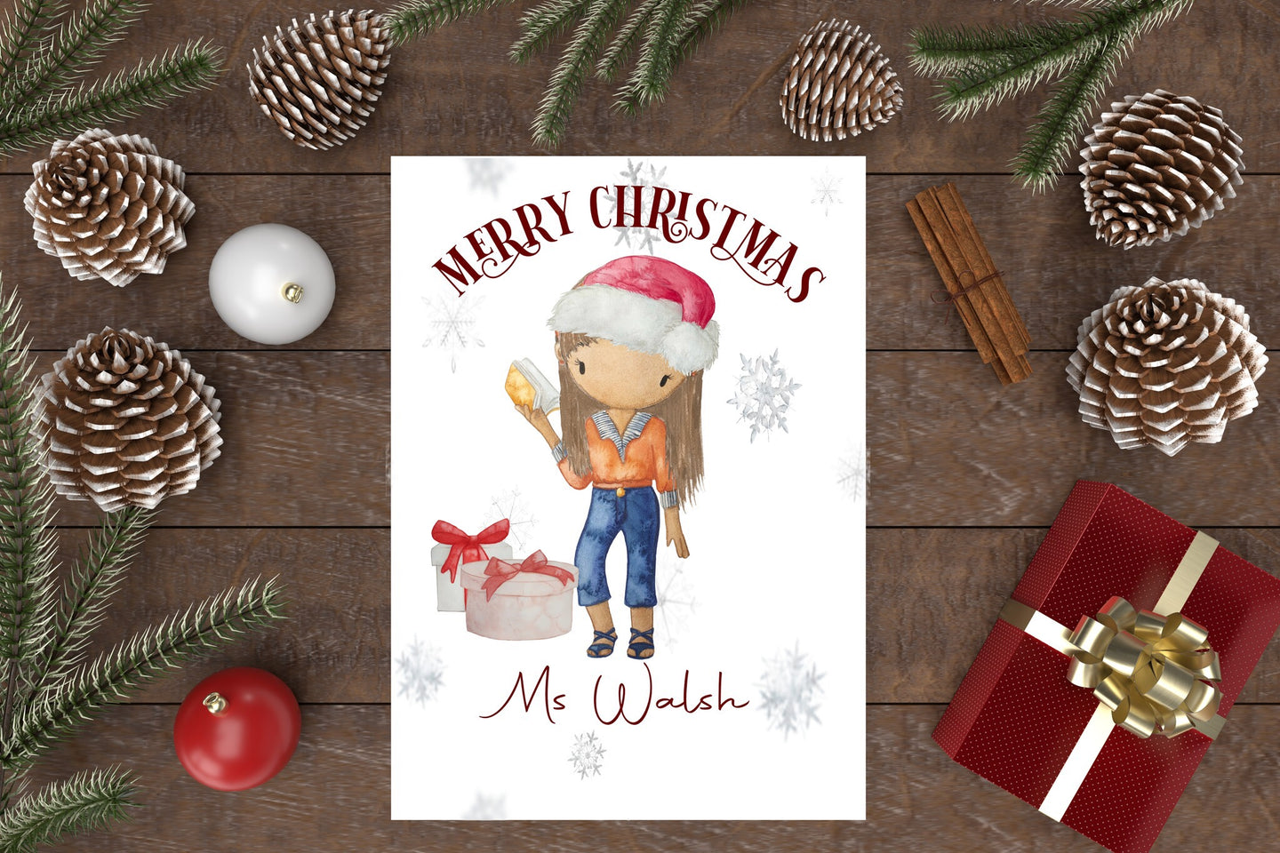 Teacher character Christmas Card Female